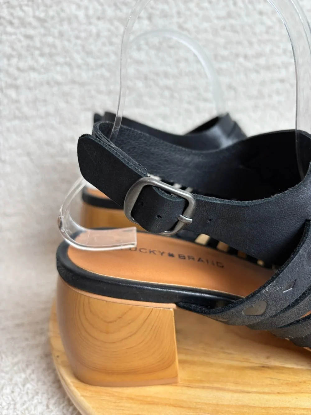 Lucky Brand Sandals Womens 9M Natissha High Block Heel Leather Hippie in Black